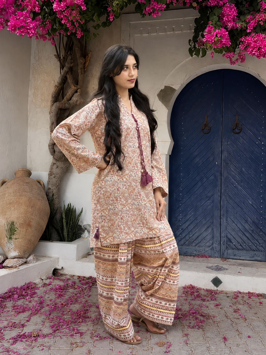Nakhre Farshi Shalwar Set – Shell Detail Medium Shirt | QURBAT