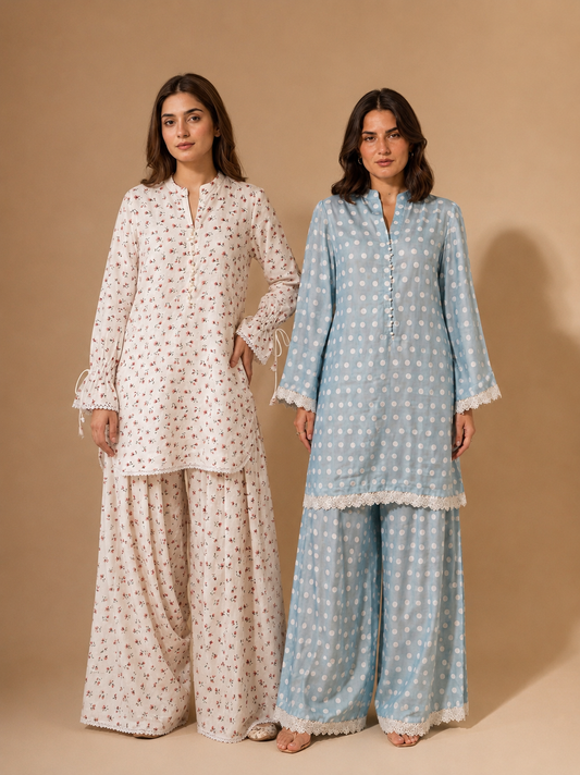 Floral Farshi + Polka Whisper Lawn Suit Bundle – 2 Stitched Co-Ord Sets