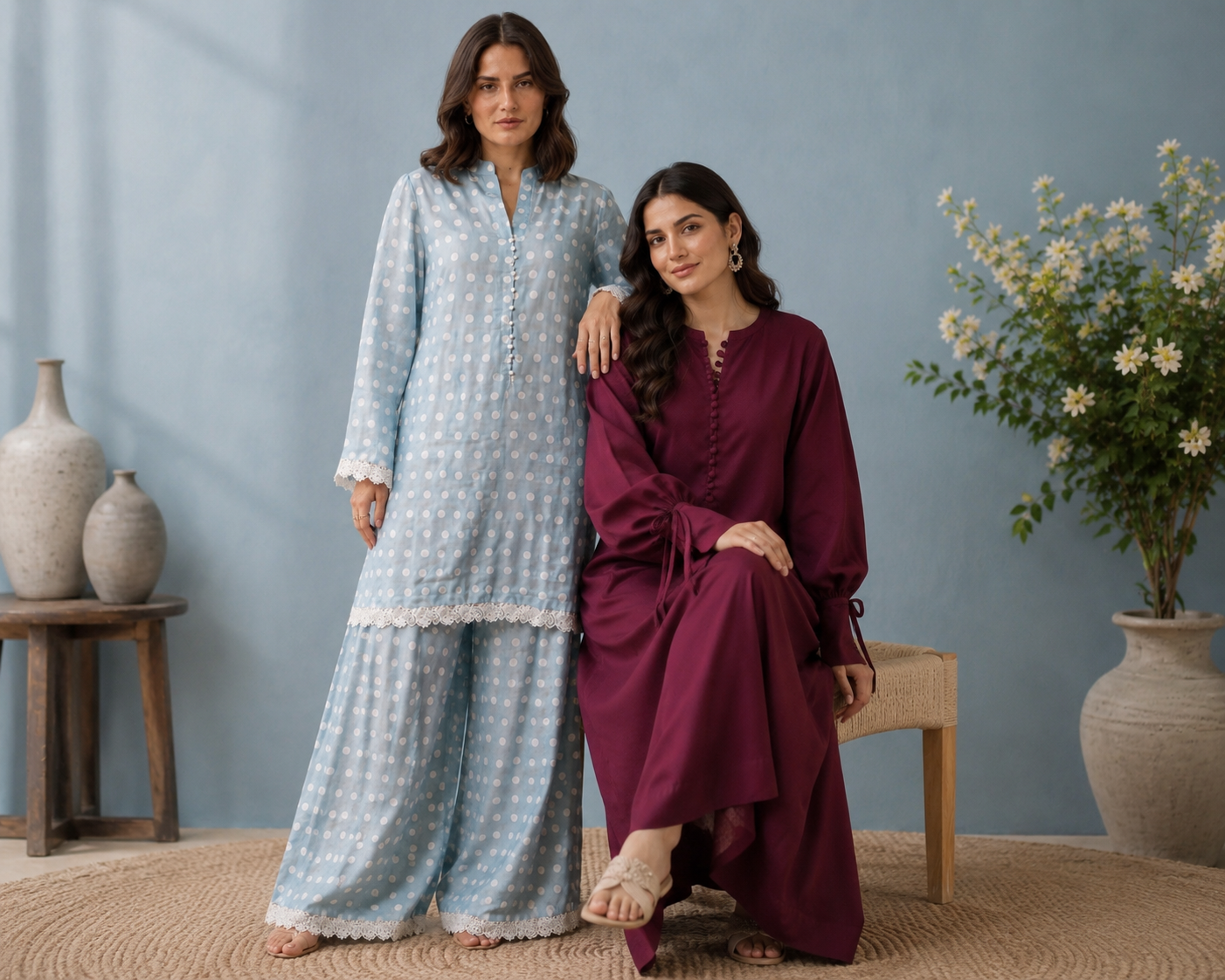 Berry Wine + Polka Whisper Bundle – styled look | QURBAT