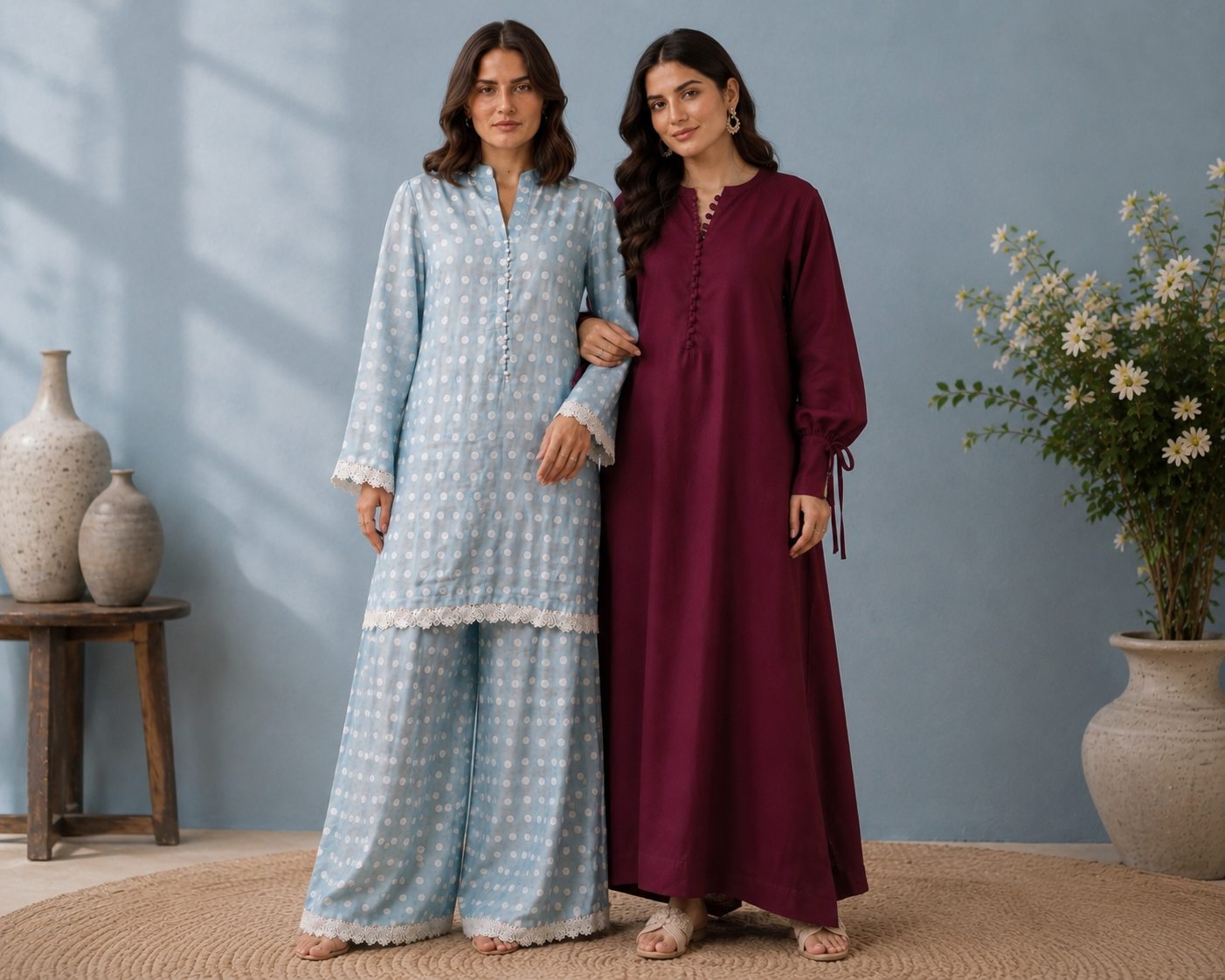 Berry Wine + Polka Whisper Bundle – both co-ord sets together | QURBAT