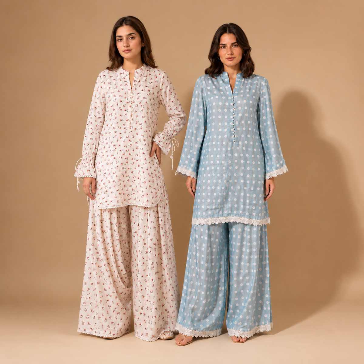 Floral Farshi + Polka Whisper Lawn Suit Bundle – 2 Stitched Co-Ord Sets