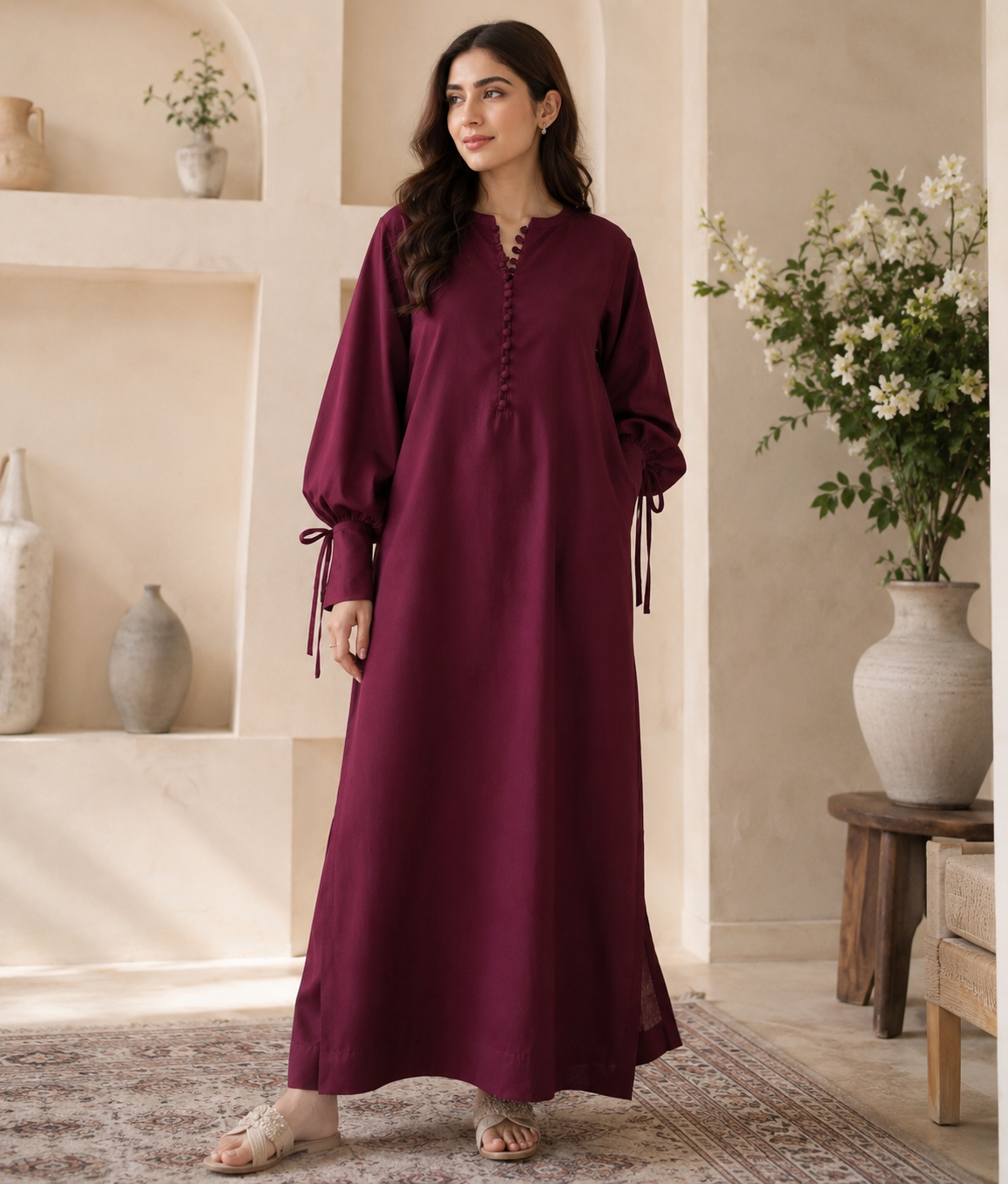 Berry Wine ( 2 Pc Kaftan style long shirt)